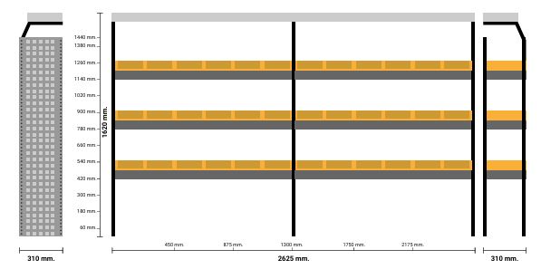 Diepte inrichting 310mm lang legbord boven op + gele bakken - Afbeelding 2